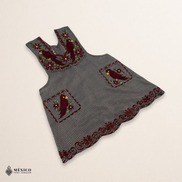 Gray Mexican Embroidered Apron – Standard Kitchen Apron Floral Embroidery - Picture 5 of 8